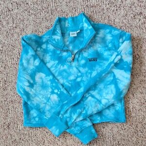 Vintage Crop Top Y2K Vans Womans Aqua Tie-Dye Quarter-Zip Sweatshirt